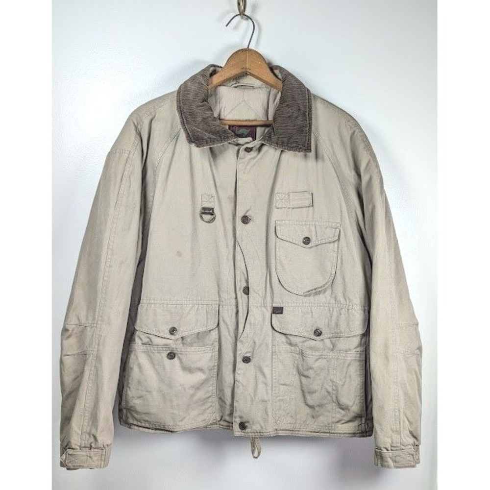 Duxbak Canvas Field Jacket Size XL Vtg 90s Corduroy Collar Quilted Lined Chore